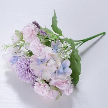 Imagem de Flores artificiais - flor de seda com hastes rosas roxas arranjos florais falsos para casa de banho escritório mesa centro de mesa prateleira decoração de casamento