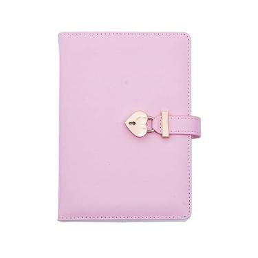 Imagem de PEYNIR Caderno de moda diário estilo vintage caderno de senhas com cadeado em forma de coração diário de viagem para meninas universitárias com cadeado