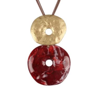 Imagem de HAPPILOOPS Colar Boho feminino grosso corda de couro ajustável com anel de contas douradas, pingente grande, joia vintage feita à mão, NO, Couro sintético, Sem Pedra Preciosa