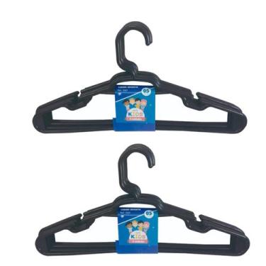 Imagem de Kit 10 Cabides Infantil Preto Plástico Reforçado 28x14cm - Trioplast