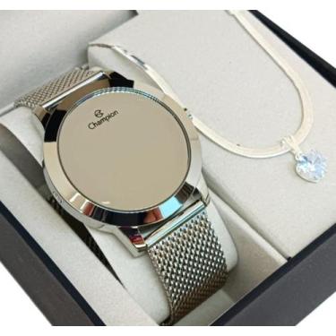 Imagem de Relógio Feminino Champion Prata Original a Prova D'água Espelhado Redo