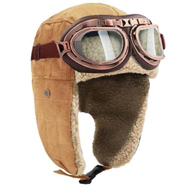 Imagem de Peicees Chapéu de aviador com óculos para adultos e crianças, fantasia de Amelia Earhart, chapéu de piloto, vintage, masculino e feminino, chapéu caçador de inverno, Chapéu cáqui + armação de