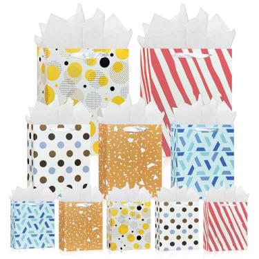 Imagem de MUMULULU Pacote com 10 sacos de presente de tamanhos variados com alça e papel de seda para festa de aniversário, chá de bebê, casamento, presente de feriado
