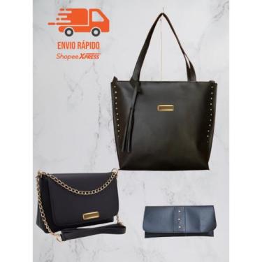 Imagem de Kit 3 Peças Bolsas Femininas Grande Transversal Carteira Barata Moda  