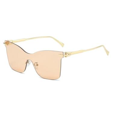 Imagem de Óculos de sol de luxo retrô sem armação, estilo olho de gato, feminino, punk, lente única, masculino, UV400 (champanhe dourado)