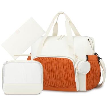 Imagem de Yorige Sacola de fraldas para bebês, 6 peças, bolsas hospitalares grandes para mães com trocador de fraldas, capa de chupeta para parto de parto, menino e menina, Branco e marrom, 17"×6.5"×12"