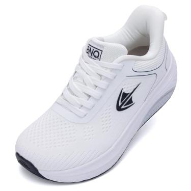 Imagem de IIV Tênis feminino de caminhada com bico largo com suporte de arco ortopédico para fascite plantar para alívio da dor, Branco/preto, 6 Wide