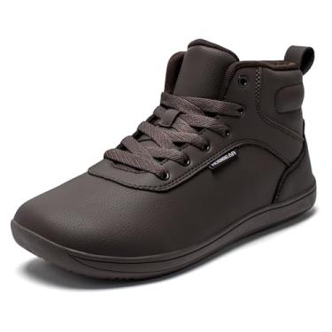 Imagem de HOBIBEAR Tênis feminino largo de cano alto | Bota masculina confortável forrada com malha | Sola minimalista sem queda, Marrom escuro, 7 Wide Women/6 Wide Men