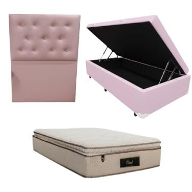 Imagem de Cama Box Baú Blindada com Colchão Cloud Molas Ensacadas C/Pillowtop 32cm + Cabeceira Botonê (CORINO ROSA, Solteiro)