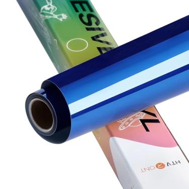 Imagem de HTVRONT Vinil permanente cromado azul - Rolo de vinil azul metálico espelhado de 30,5 cm x 1,8 m - Fácil de remover ervas daninhas e transferir decoração de casa, decoração de festa, caneca, janela