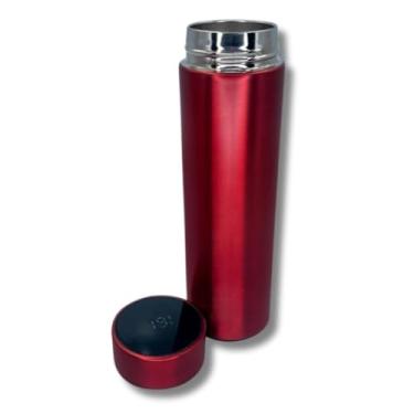 Imagem de Garrafa Térmica Medidor Temperatura Digital Squeeze Portátil Vermelha.