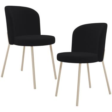 Imagem de Kit 02 Cadeiras para Sala de Jantar Cozinha Estofada Gavi Arena L02 Suede Preto - Lyam Decor