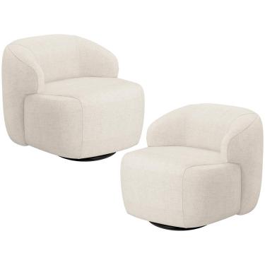 Imagem de Kit 02 Poltronas Decorativa Orgânica Giratória Para Sala Living Barolo L06 Linho Mescla - Lyam Decor