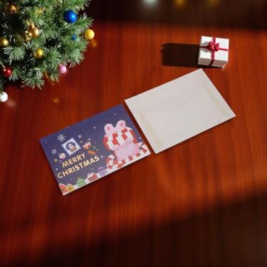 Imagem de 1 conjunto de lenço de desenho animado de coelho com cartão de felicitações de Natal com papel envelope roxo rosa 15 x 10 cm