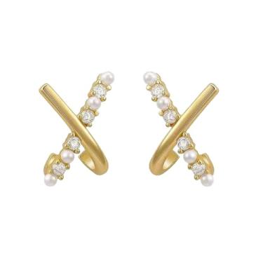 Imagem de Brincos simples para mulheres, brincos de pérola, hipoalergênicos, pequenos pinos perfurados, joias, presentes, Medium, Liga de aço, Sem pedra preciosa