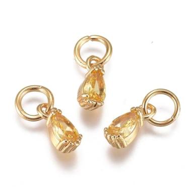Imagem de Craftora Pingentes de gota banhados a ouro 18 K com pingente de gota de zircônia cúbica, pingentes de gota de água de cristal de latão com anel de salto para fazer joias, colar e pulseira (dourado)