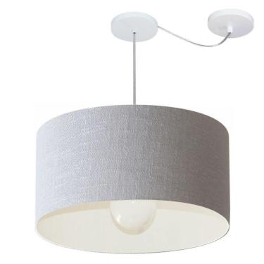 Imagem de Lustre Pendente Cilíndrico Com Desvio De Centro Vivare Md-4233 Cúpula Em Tecido 55x30cm - Bivolt Rustico-cinza 127/220v