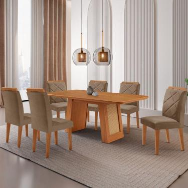 Imagem de Mesa De Jantar Carolina Com 6 Cadeiras Moderna Mobilia Veludo Capuccino/naturalle Laminado