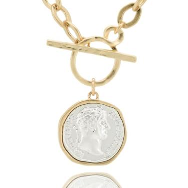 Imagem de Husykam Corrente grossa banhada a ouro antigo com pingente em camadas em camadas para mulheres 45,7 cm moderno colar de corrente alternada presente para mulheres, Standard, Banhado a ouro, Sem Pedra