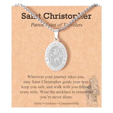 Imagem de Qrisyya Colar de proteção com pingente de São Miguel Cristóvão para homens, filho e sobrinho, Adustable, Aço inoxidável, Sem Pedra Preciosa
