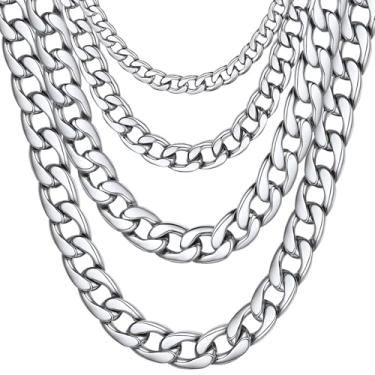 Imagem de ChainsHouse Colar de corrente cubana masculino e feminino, 3 mm/4 mm/5 mm/8 mm/9 mm/12 mm/15 mm de largura, aço inoxidável/fígaro banhado a ouro 18K, corrente de elos de pescoço 35,5 cm/45,7 cm/50,8 cm/55,8 cm/61 cm/66 cm/71 cm/76 cm de comprimento, com presente Caixa, 24.0 Inches, Metal, Sem Pedra 