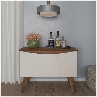 Imagem de Bancada Buffet Pinho/ Off White 3 Portas Borda Invertida