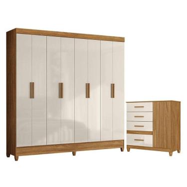 Imagem de Guarda Roupa Casal Marajó E Cômoda Vênus Com Pés Freijó Off White - Moval