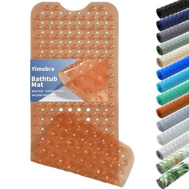 Imagem de Yimobra Tapete de banheira antiderrapante 102 x 40 cm, tapete de chuveiro extra longo com orifícios de drenagem, tapetes de banho de bebê laváveis na máquina, ventosas fortes para piso de banheiro