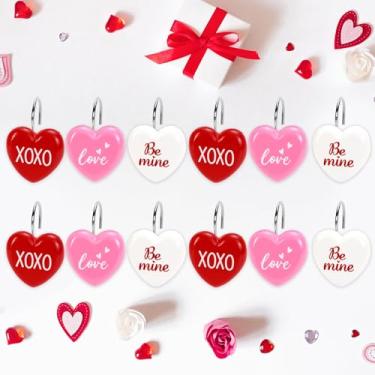 Imagem de Whaline 12 peças de ganchos decorativos de cortina de chuveiro para o dia dos namorados, para conversa, coração, varão de chuveiro, ganchos de resina para sala de estar, quarto, banheiro, decoração