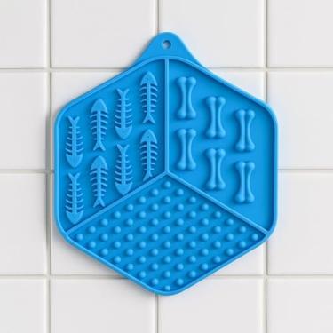 Imagem de Comedouro Tapete Lambedor de Alimentação Lenta para Cães e Gatos com Ventosas 3 Divisórias e Textura (AZUL)