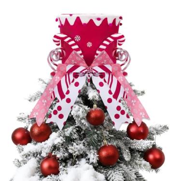 Imagem de Jenaai Chapéu de árvore de Natal, bengalas de doces, enfeite de árvore com laço listrado e pirulito, decorações de Natal, enfeites de mesa, presente festivo para casa, Natal, férias, inverno