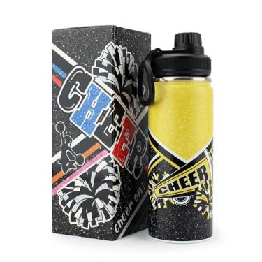 Imagem de BMHHTM Garrafa de água Cheer para meninas 510 g, garrafa esportiva isolada de aço inoxidável com tampa de bico, presente de líder de torcida a granel para equipe, presentes de esquadrão (ouro)