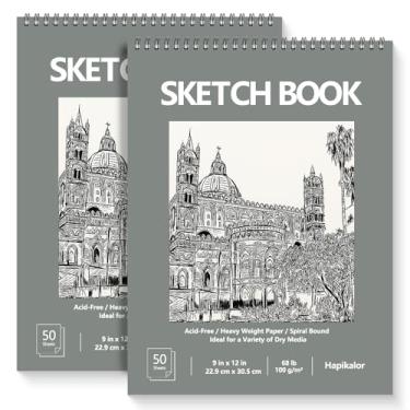 Imagem de Caderno de esboço de 23 cm x 30 cm, pacote com 2 50 folhas, caderno de esboço de arte encadernado em espiral, papel de desenho de artista sem ácido, materiais de arte para crianças, atividades