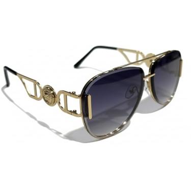 Imagem de Óculos de sol aviador Golden Lion – armação de metal UV400, unissex, detalhes dourados de luxo, moda urbana ocidental, Fumê, 69mm