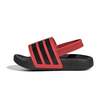 Imagem de adidas Sandália esportiva Adilette Estrap infantil, Vermelho brilhante/preto/preto, 13 Little Kid