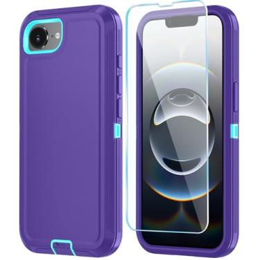 Imagem de ONOLA Capa compatível com iPhone 16e com protetor de tela HD, [2 em 1] Capa de telefone de proteção resistente para iPhone 16e 6,1 polegadas (roxo azul celeste)