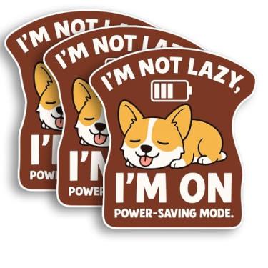 Imagem de Adesivo I'm Not Lazy I'm On Power Saving Mode – Decalque de vinil engraçado cachorro dormindo – 3 peças adesivos à prova d'água para laptop, notebook, capacete, copo, garrafa de água – 7,6 x 7,6 cm