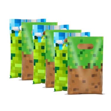 Imagem de 40 peças de sacos de plástico pequenos para presente com tema pixel, lembrancinhas de festa de aniversário, sacolas de guloseimas com alças, sacos de doces reutilizáveis para jogos de crianças