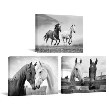 Imagem de YeiLnm Arte de parede vertical 30,5 x 40,6 cm, preto e branco, imagens de cavalo, arte sudoeste, decoração de quarto de cowboy