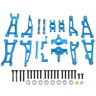 Imagem de QOZAU 8pcs Aluminum Spare Part Set Front/Rear Suspension Arms, Steering Knuckles, Rear Hubs, Steering Linkage Metal Upgrade Kit for MJX Hyper GO RC Car 16207 M162 M163 H16P (Blue)
