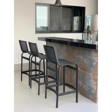 Imagem de 01 Banqueta Lótus Alta Alumínio Tela Sling Bancada Cozinha - Sarah Móv