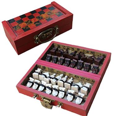 Imagem de Conjunto de xadrez chinês vintage guerreiro terracota 32 Xiangqi conjunto de jogos de viagem, xadrez de madeira tradicional jogo de estratégia e habilidade jogos de quebra-cabeça para adultos