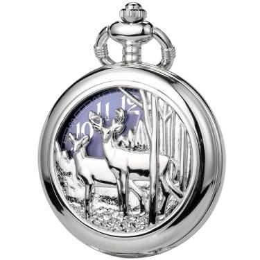 Imagem de DerMacht Relógio de bolso Steampunk com corrente para cosplay masculino liso com estampa de sol, Bh.Rena, azul prateado