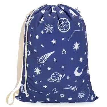 Imagem de Bolsa de roupa suja de lona com alça de ombro 61 cm x 73 cm, bolsa de roupas sujas com cordão grande, saco lavável para roupa suja para dormitório universitário, viagens, casa, acampamento (espaço)