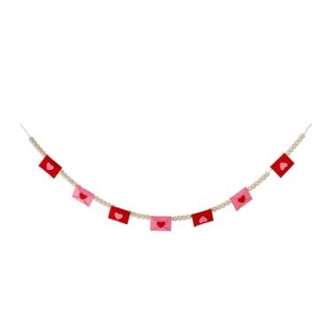 Imagem de MotiveTech Guirlanda de contas de madeira com envelope de coração de feltro para decoração de Dia dos Namorados, enfeite de feltro vermelho e rosa para casa e