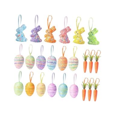 Imagem de CarpNettore Enfeites de Páscoa para pendurar com laço de fita, decorativos e coloridos para árvore, para quarto, porta, sala de estar e cozinha, 24 Ovos de Coelho Cenoura