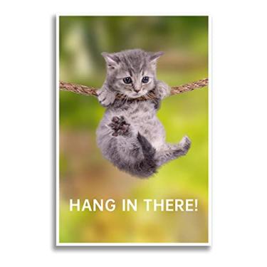 Imagem de Pôster de gato Hang in There - arte de parede motivacional divertida, tela de impressão de pôster inspirador para sala de estar, decoração de quarto (20 x 30 cm, sem moldura, branco)