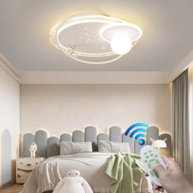 Imagem de Luminária de teto moderna estilo desenho animado, luminária decorativa de teto LED interna com controle remoto, formato de planeta, em metal, para cozinha, ilha, quarto, quarto de bebê, sala