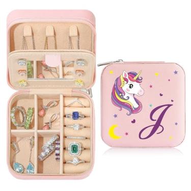 Imagem de Caixa de joias de viagem organizadora para presentes pequena fofa personalizada presente de aniversário natal para filha anel colar brinco caixa organizadora rosa letra A-Z