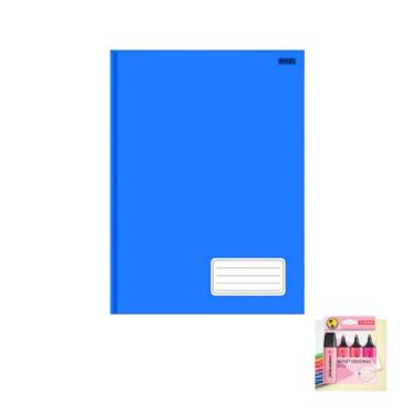 Imagem de Kit Caderno Brochurão Capa Dura 96 Folhas + Caneta Esferográfica Pote 24 Unidades + Marca Texto Boss 4 Cores